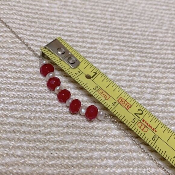 HANDMADE RUBY & Freshwater Pearls necklace sterling silver chain new - Picture 5 of 5